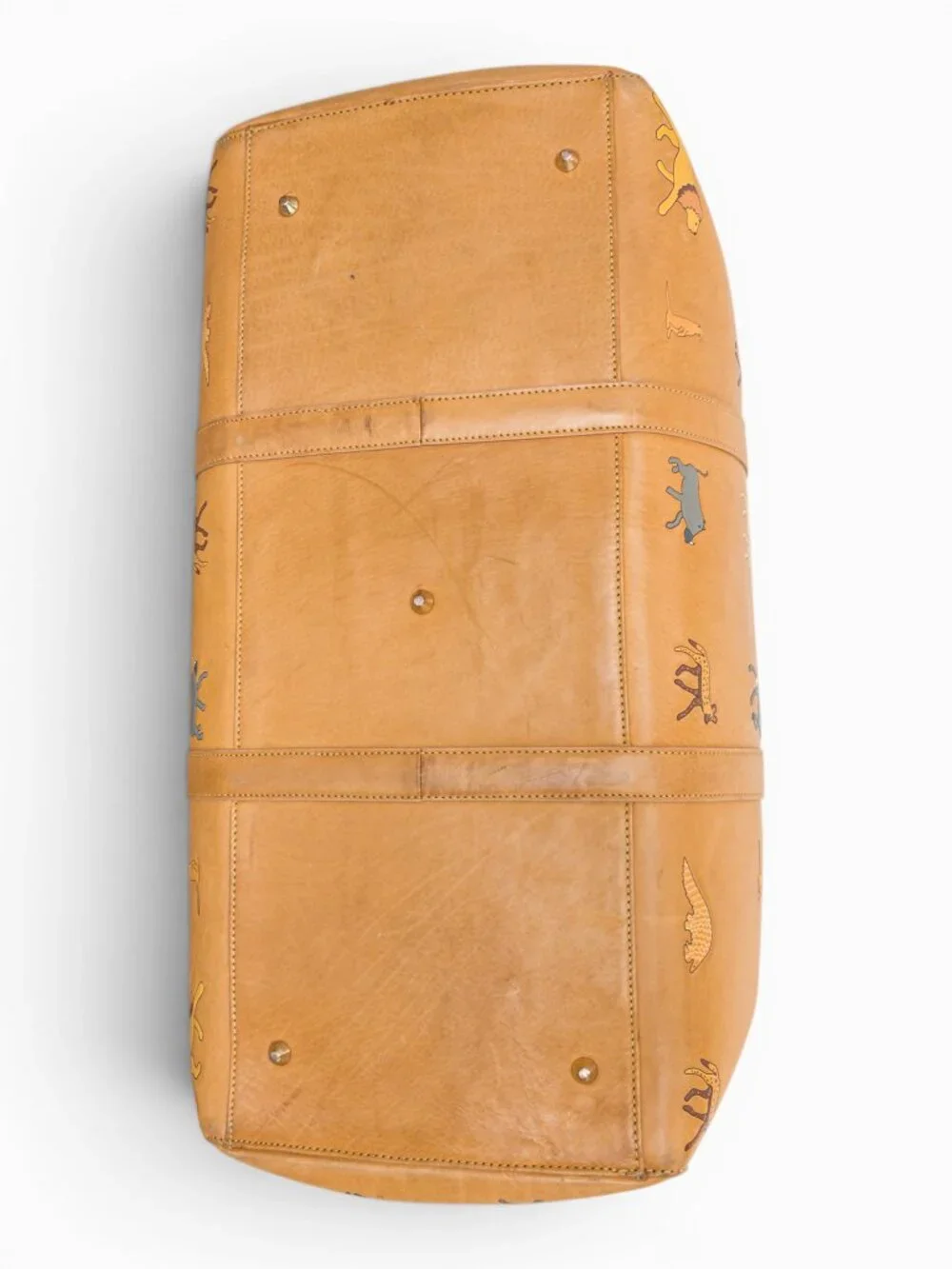 SOLD - Very Troubled Child Savanna Leather Duffle, Hand-Painted Animal Motif